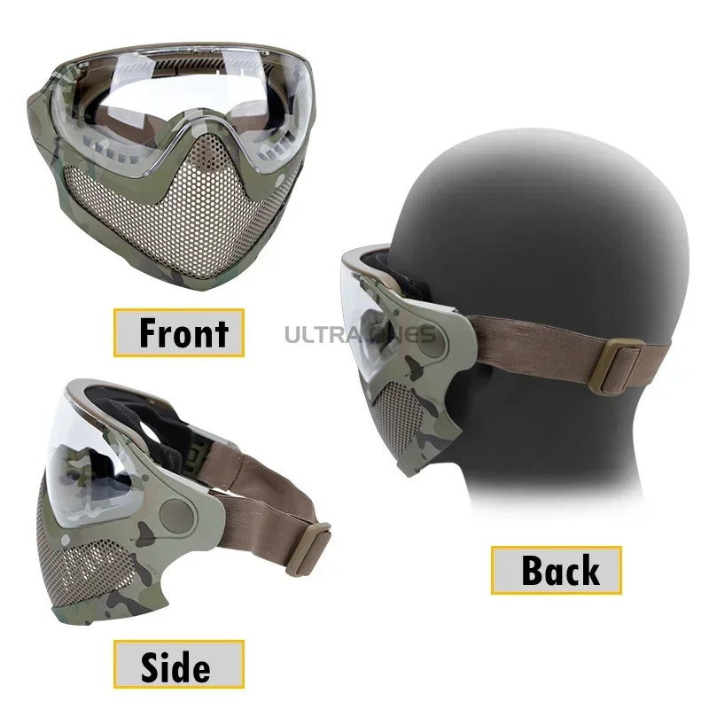 3 lentes máscara de tiro respirável tático paintball máscara facial completa wargame combate airsoft cs malha aço proteção máscara facial