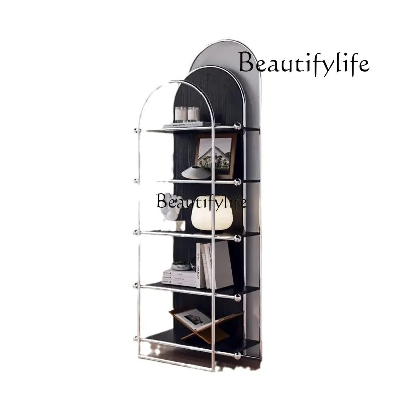 

Medieval French light luxury Nordic stainless steel bookshelf black decorative shelf home