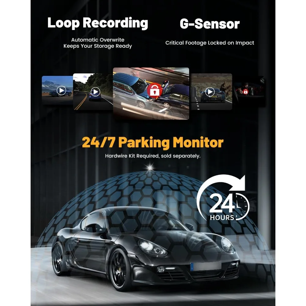 كاميرا Sprleaf ذات 4 قنوات مع كاميرات أمامية وخلفية، 360 درجة °   Dashcam، بطاقة 128 جيجابايت متضمنة، 5G Wi-Fi والتحكم في التطبيقات، رؤية ليلية