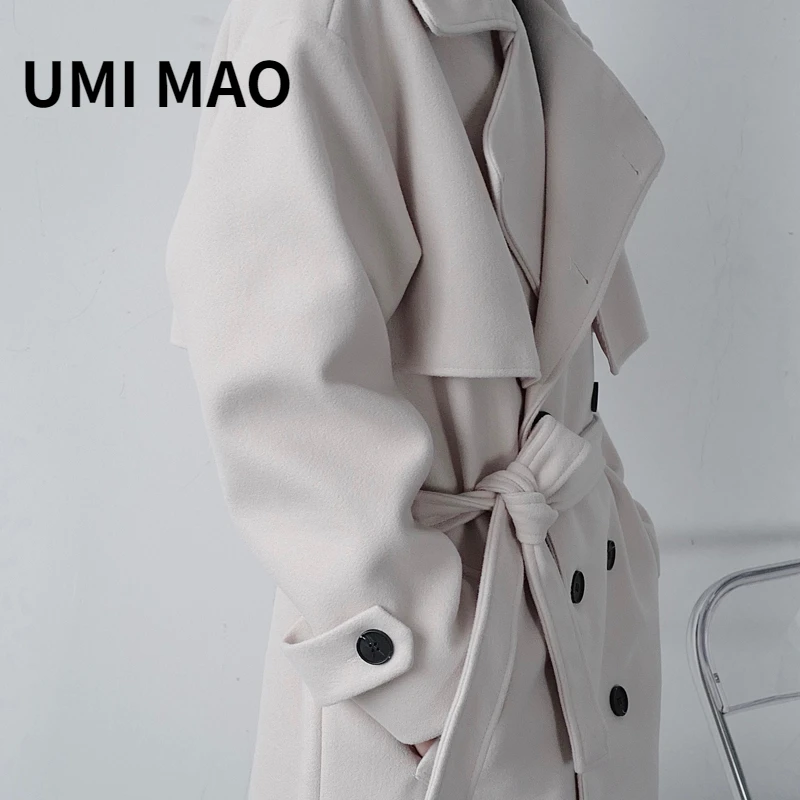 

UMI MAO Woolen Jacket Women Dark Autumn Winter New Design Sense Korean Double Row Button Loose Trench Coat Men Femme Y2K