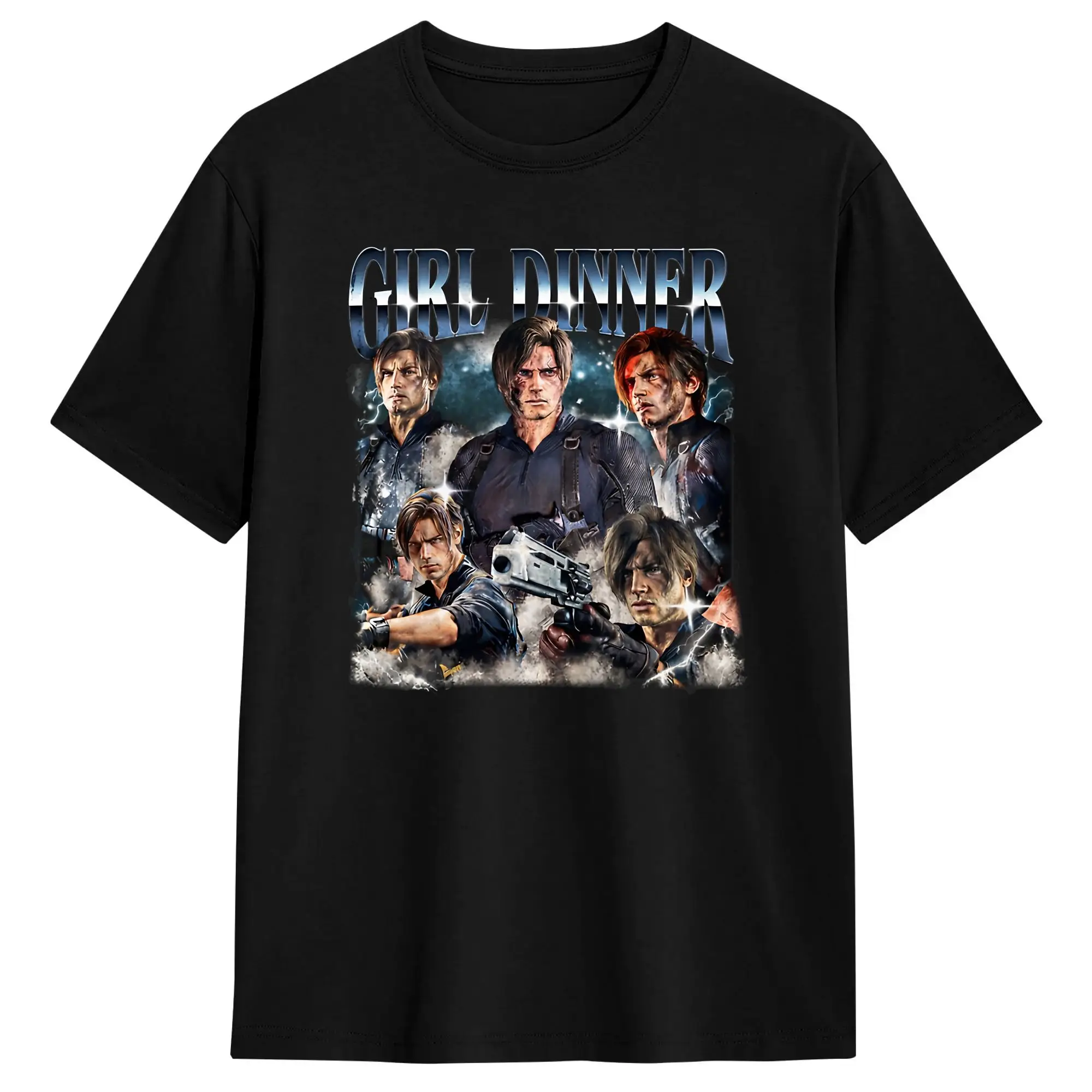 Mens T-Shirt Girl Dinner Leon Kennedy RE T-Shirts Hip Hop  Beach Tees Aesthetic Pure Cotton Clothing Gift
