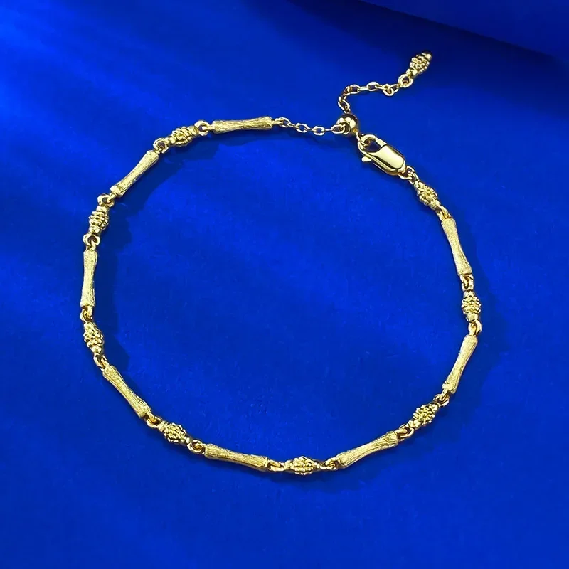 

Винтажный браслет из стерлингового серебра 925 пробы S925 из матового бамбука с струящимся золотым летним модным браслетом, регулируемые свадебные украшения