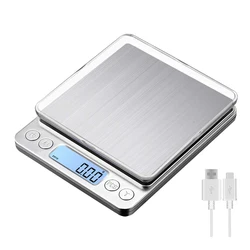 Digital Kitchen Scale 3000g/ 0.1g USB Charging with 2 Trays Home Mini Jewelry Pocket Scale with LCD Display Digital Food Scales