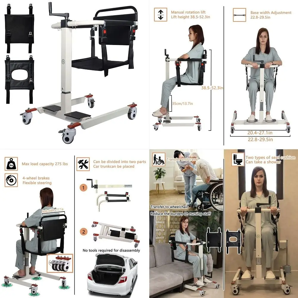 

Lift Transfer Nursing Lift Wheelchair, Toilet Transport Bathroom Shower Chair with Wheels for Handicap Elderly Seniors Without