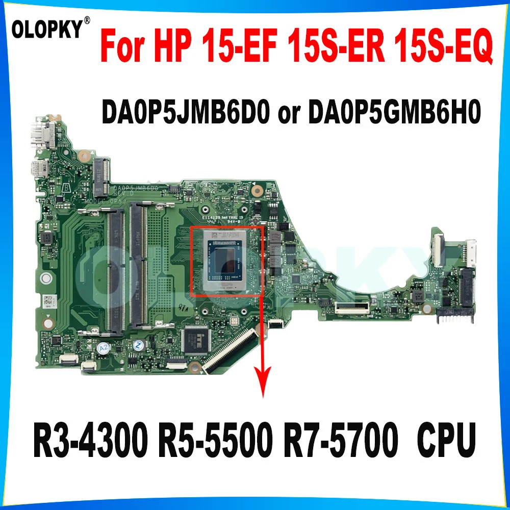 DA0P5JMB6E0 DA0P5JMB6D0 Para HP 15-EF 15S-ER 15S-EQ laptop placa-mãe com R3-5300U R5-5500U R7-5700U CPU DDR4