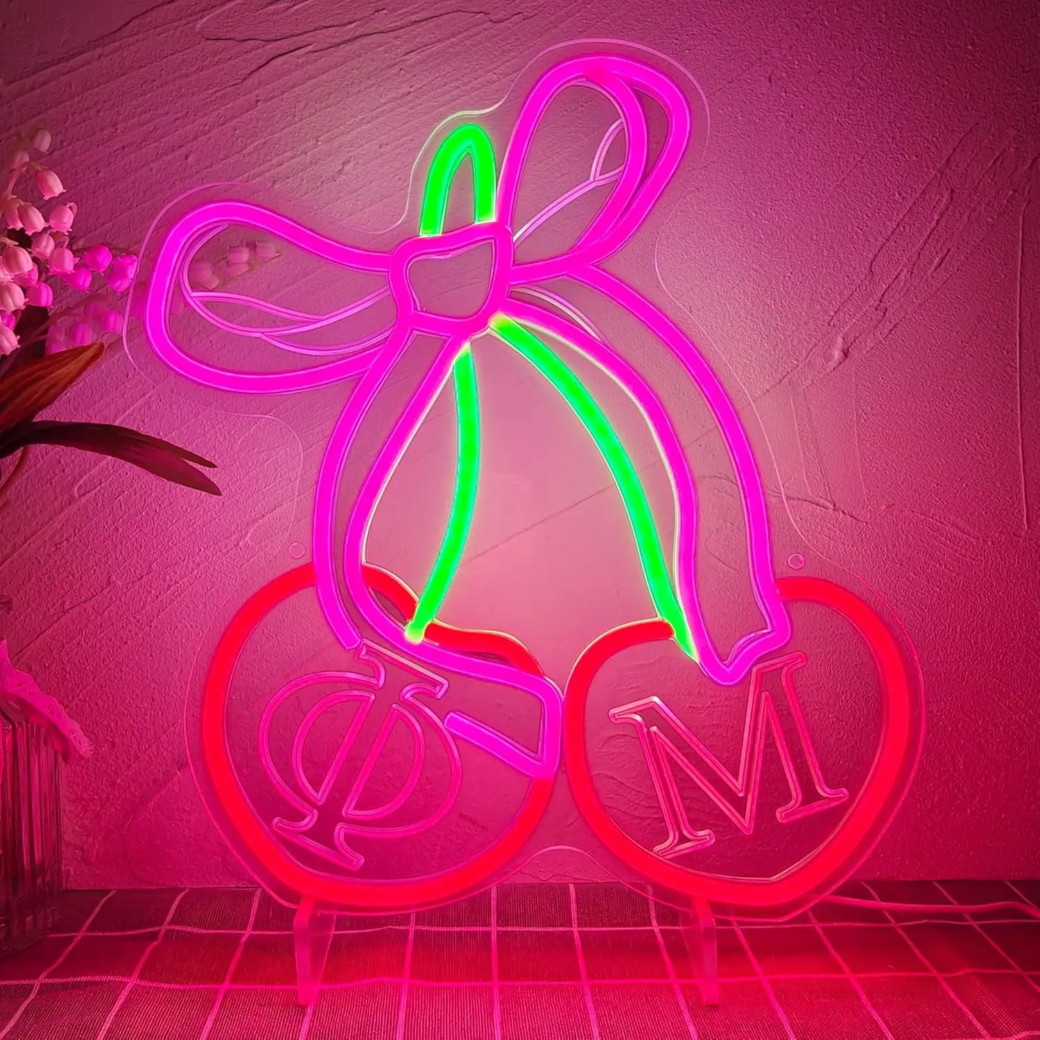 チェリーネオンサイン-壁装飾用、調光可能なusb電源ledライト-寝室用、Φm女子学生クラブパーティー、女子学生クラブギフト＆ホームバー装飾用