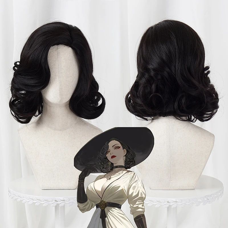 Alcina Dimitrescu Cosplay Wig Game Biohazard Resident 8 Village Role Play Black Curly Hair Synthetic Fiber Length Hair For Women