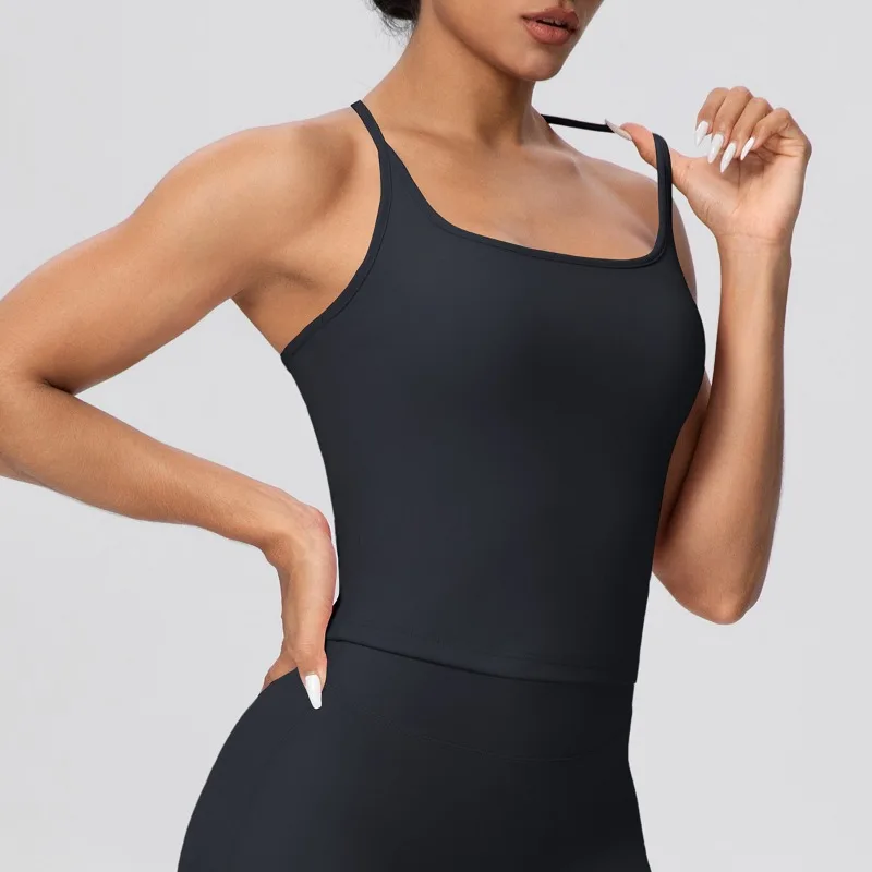 Abbigliamento da yoga in tinta unita da donna, reggiseno sportivo da corsa e fitness all'aperto, elastico in altezza, a forma di I