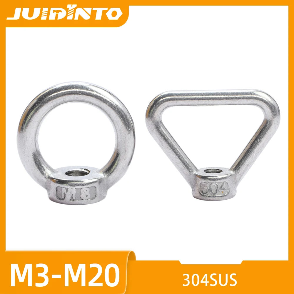 JUIDINTO Lifting Eye Nuts 304 Stainless Steel Round Triangle Ring Eye Thumb Nuts M3 M4 M5 M6 M8 M10 M12 M14 M16 M18 M20 DIN582