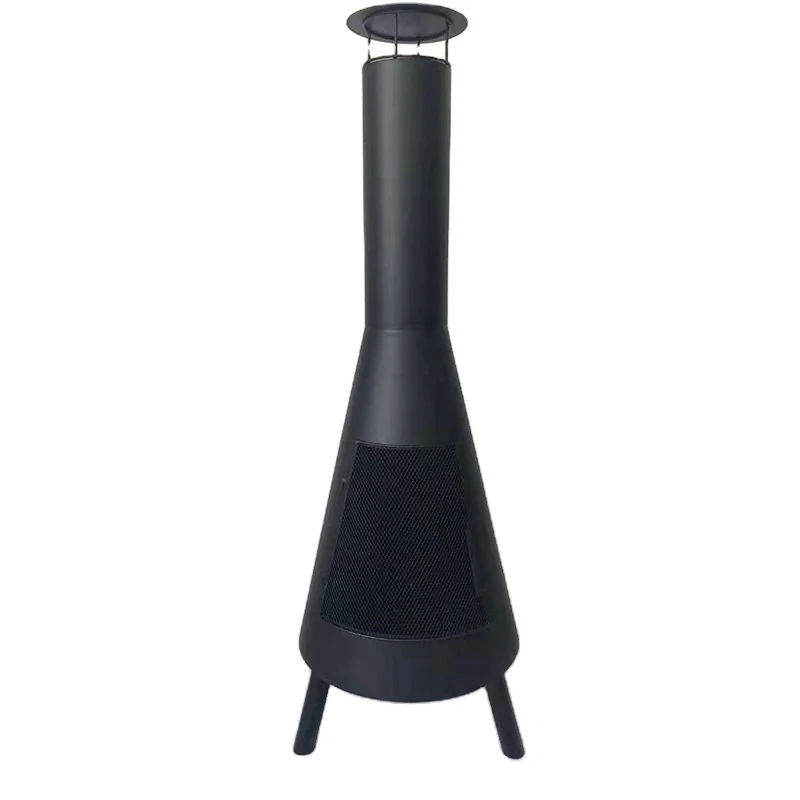 Outdoor Black Metal Garden Treasure Fire Pit with Long Chimney for Patio BBQ Wood Burner Room Outside Fireplace