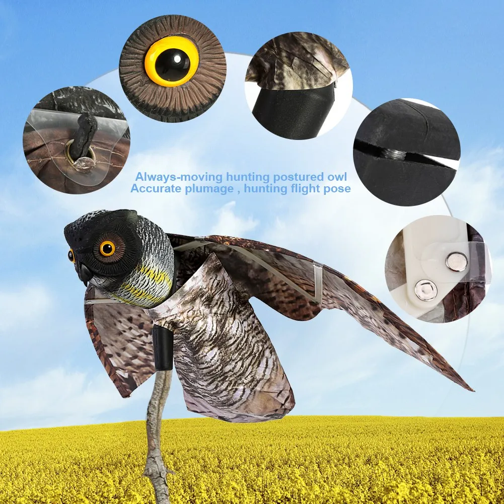 

D5 Prowler Owl With Moving Wing Garden Scarecrow Predator Decoy Pest Garden Accessories Decorations Outdoor Yard Garden Decors
