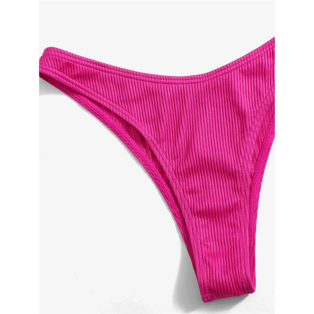 Gerippter Bikini mit hohem Beinausschnitt, Damen-Badeanzug, zweiteiliges Bikini-Set, brasilianischer Schnitt, gepolstert, Badebekleidung, Badeanzug, Modell V7126. – Detail 11