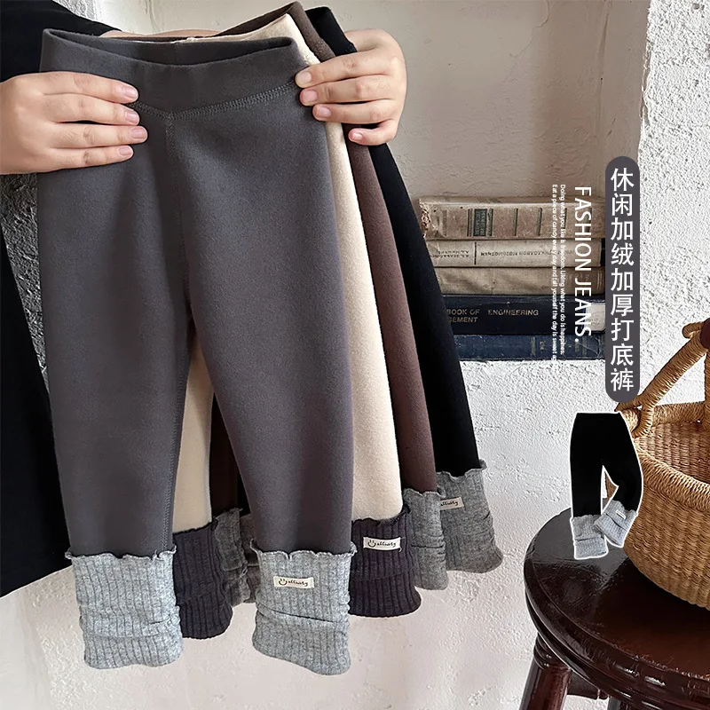 

2025 Children's Clothing Girls Fleece Thickened Leggings Autumn and Winter New Children's Trousers