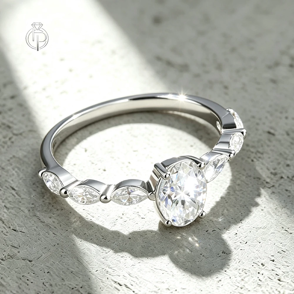 HORRIPAL 1-2CT Oval-Cut Full Moissanite Women's Wedding Ring S925 Sterling Silver GRA Certified Lab Grow Diamond Fine Jewelry