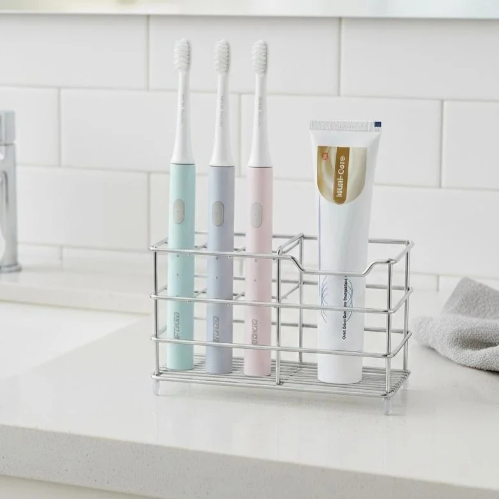 Stainless Steel Toothbrush Holder Stand 7-Slot Rustproof Bathroom Organizer for Toothpaste and Cleanser Storage