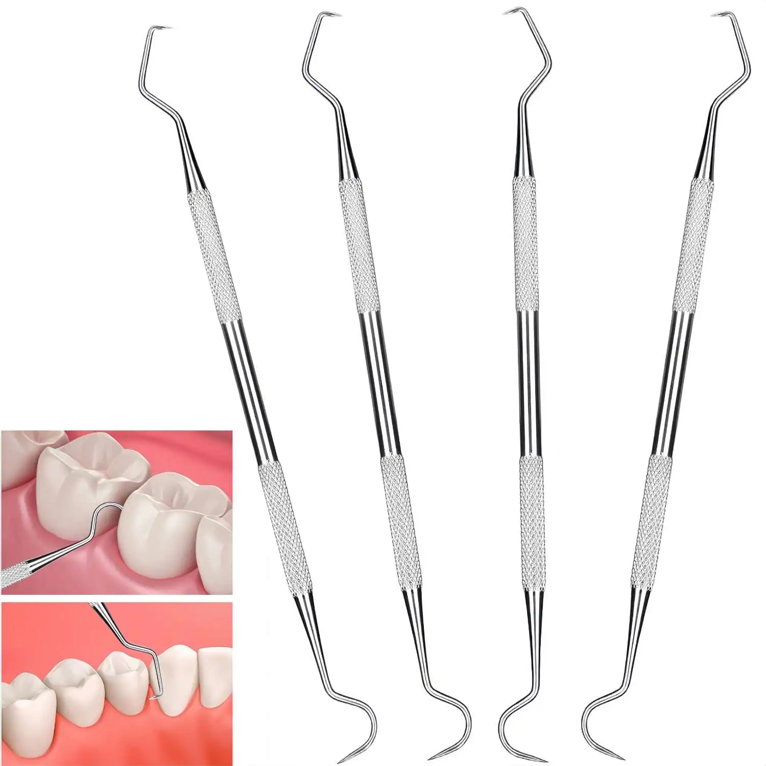 Dental Explorer Probe, Hook Pick, Dental Tarter Scraper, Tooth Stains Remover, Double Head Stainless Steel Dentist Tools