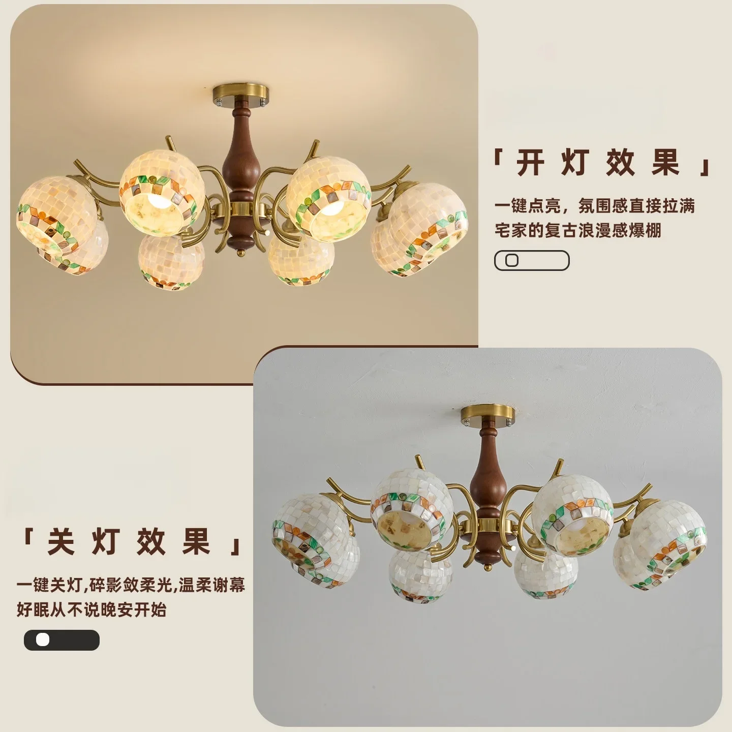 2026 New French Vintage Floral Glass Pendant Light for Living Room Dining, American Mid-Century Colorful Chandelier, Home