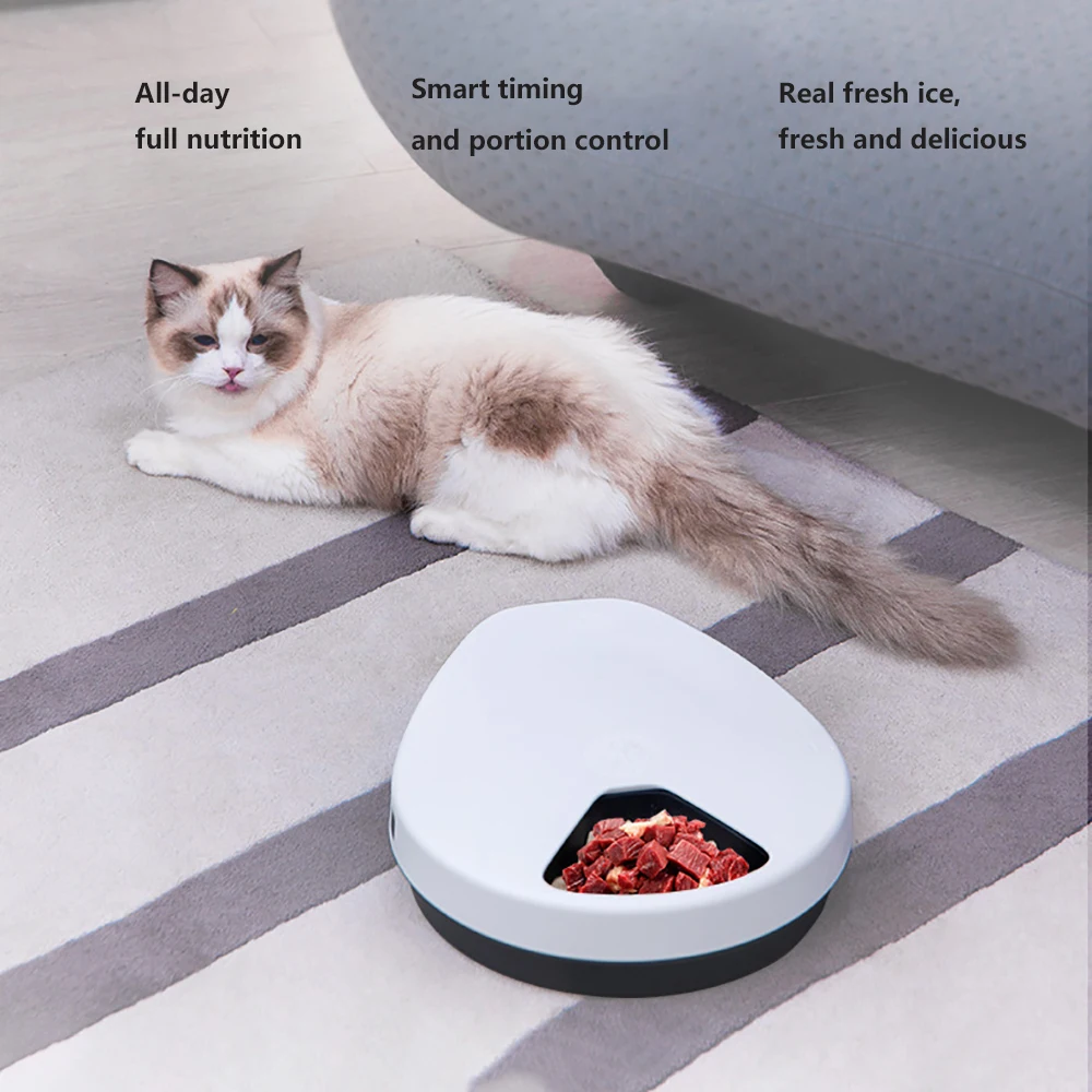 

Automatic Pet Feeder Wet Food with Cooling, 5 Meal Timer Dispenser, Semiconductor Refrigeration Keeps 12h Food Fresh for Cat Dog