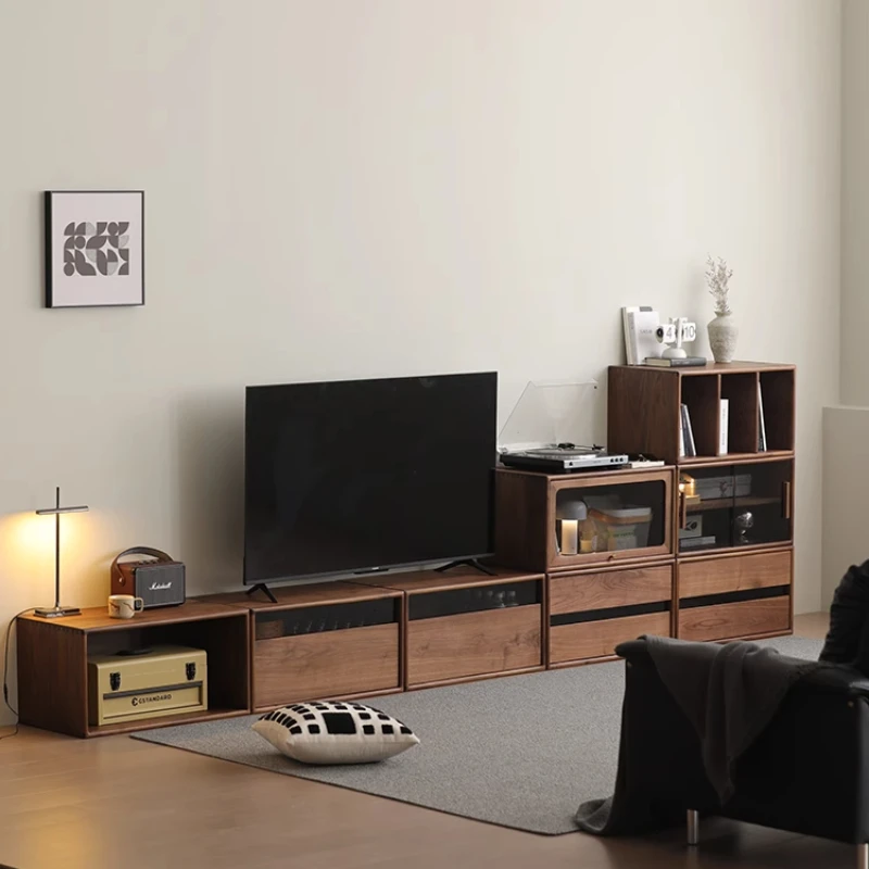 

North American black walnut living room TV cabinet, modular free combination low cabinet