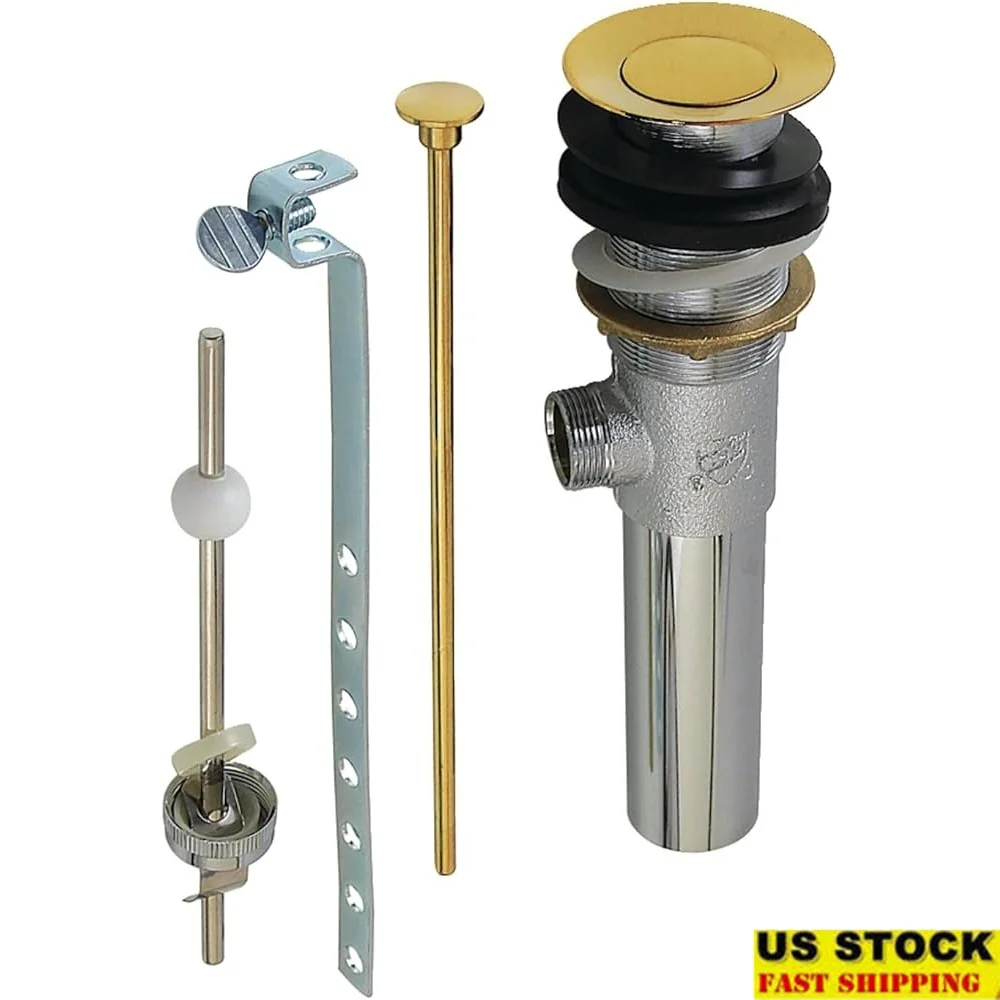 Brass Pop-Up Drain with Overflow Easy Installation Standard Lavatory Drain 1-1/4 Inch Diameter Tube Mounting Hardware Included