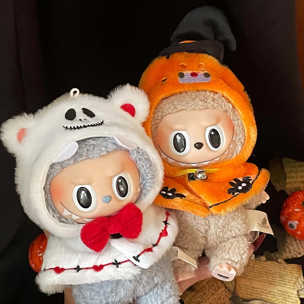 

Для 17 см Labubu милый мультфильм милый Хэллоуин кролик кукла аксессуары Хэллоуин тыква кукла одежда черный кот нарядная одежда