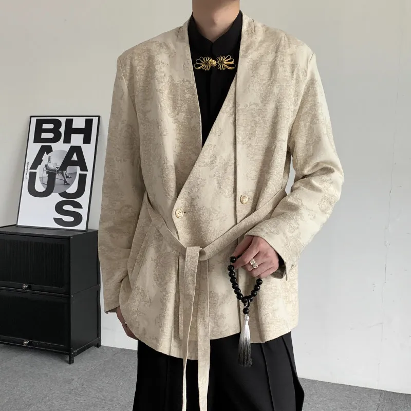 

New Chinese Sle Men's Suit Jaet V-Ne Large Size Faionable Spring Autumn Japanese Sle Embroidery High-End Design Sense