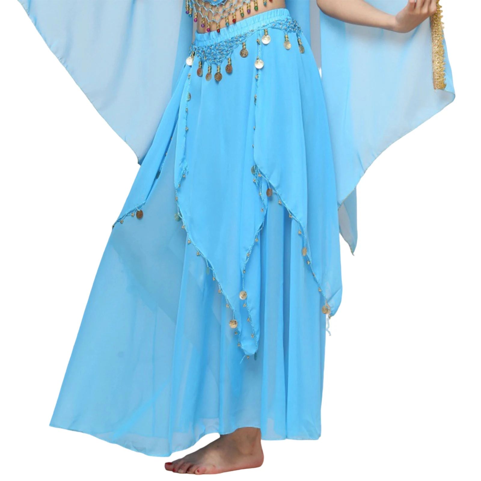 السيدات تنورة الرقص الشرقي معلقة عملة تنورة الشيفون سوينغ كبير أداء الملابس مشرقة مرحلة الأداء نصف الجسم تنورة #2
