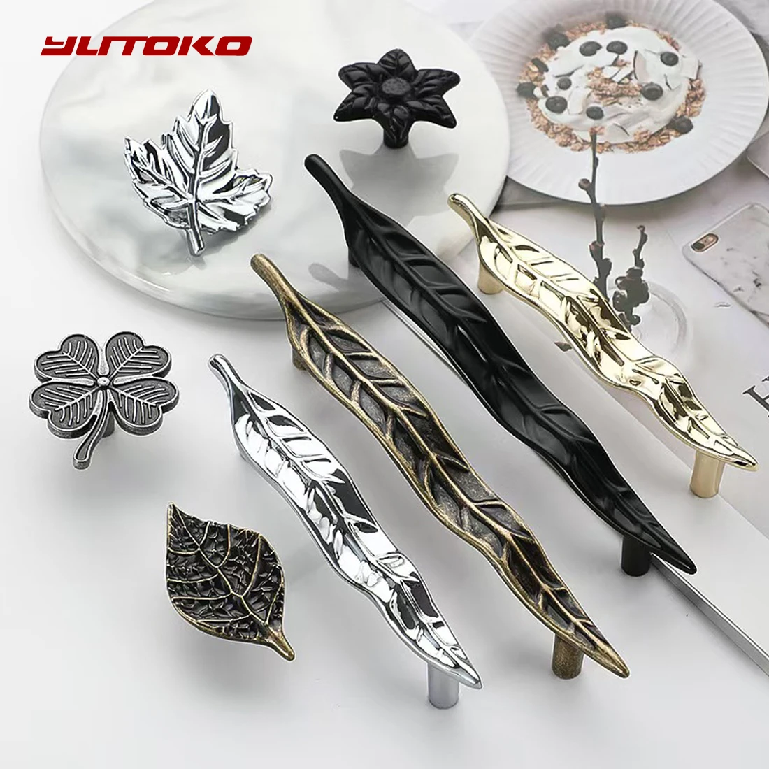 YUTOKO 1 PCS Creative Zinc Alloy Handle Furniture Handles Tree Branch Leaf Flower Single-hole Handle for Wardrobe Doors Drawers