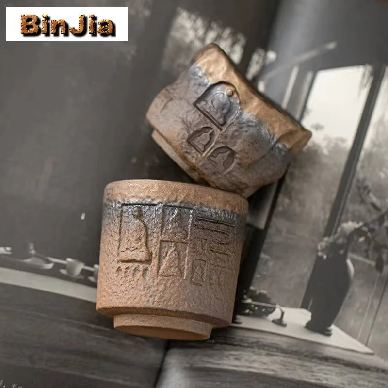 Ancient Gilded Iron Glazed Tea Cup Handmade Early Burnt Ceramic Master Small Buddha Coffee Mug Zen Kung Fu Teaset Drinking Craft