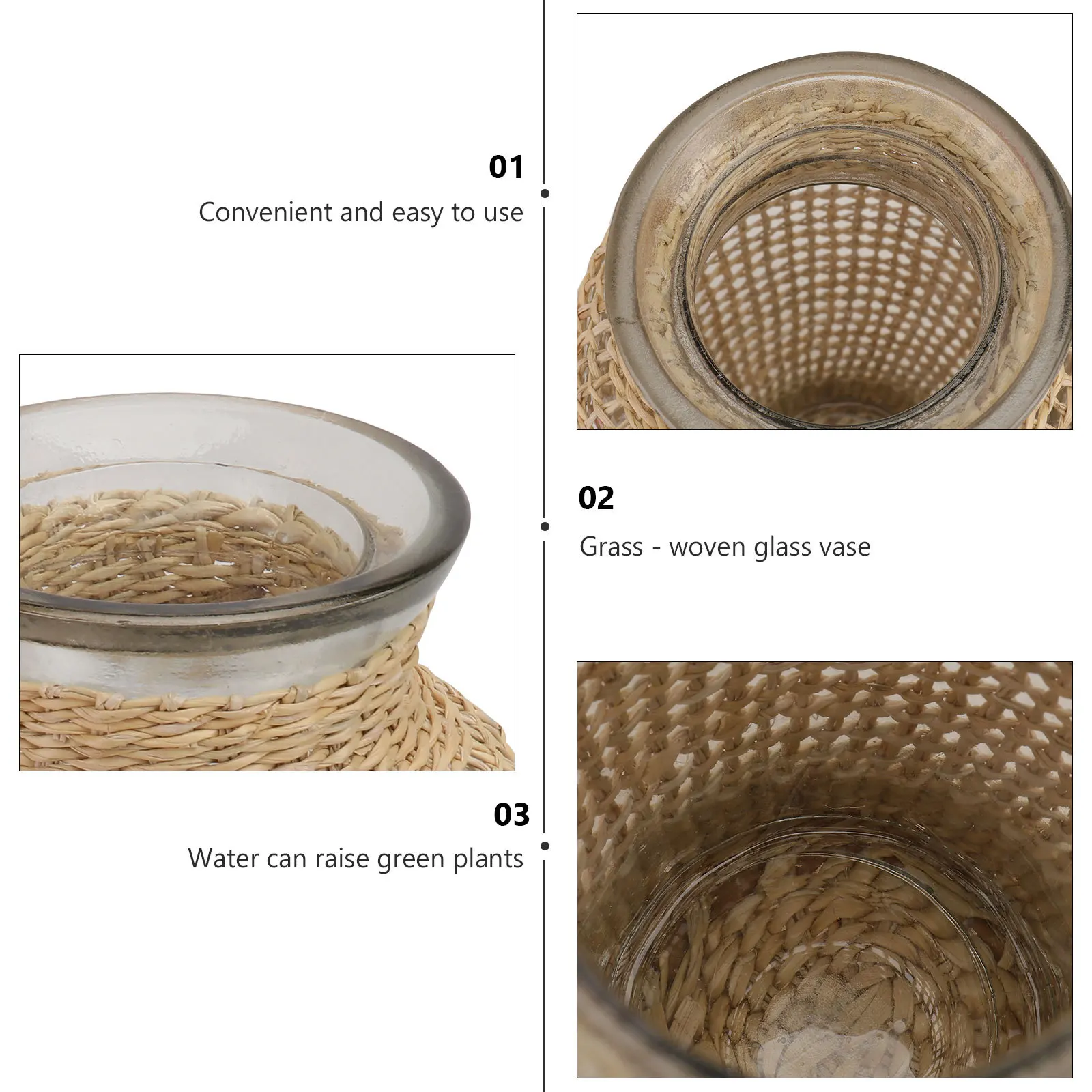 

1Pcs Natural Woven Glass Vase Khaki Chic Desktop Decor Flower Arrangement Holder Simple Beauty Flower Vase Chic Desktop Decor