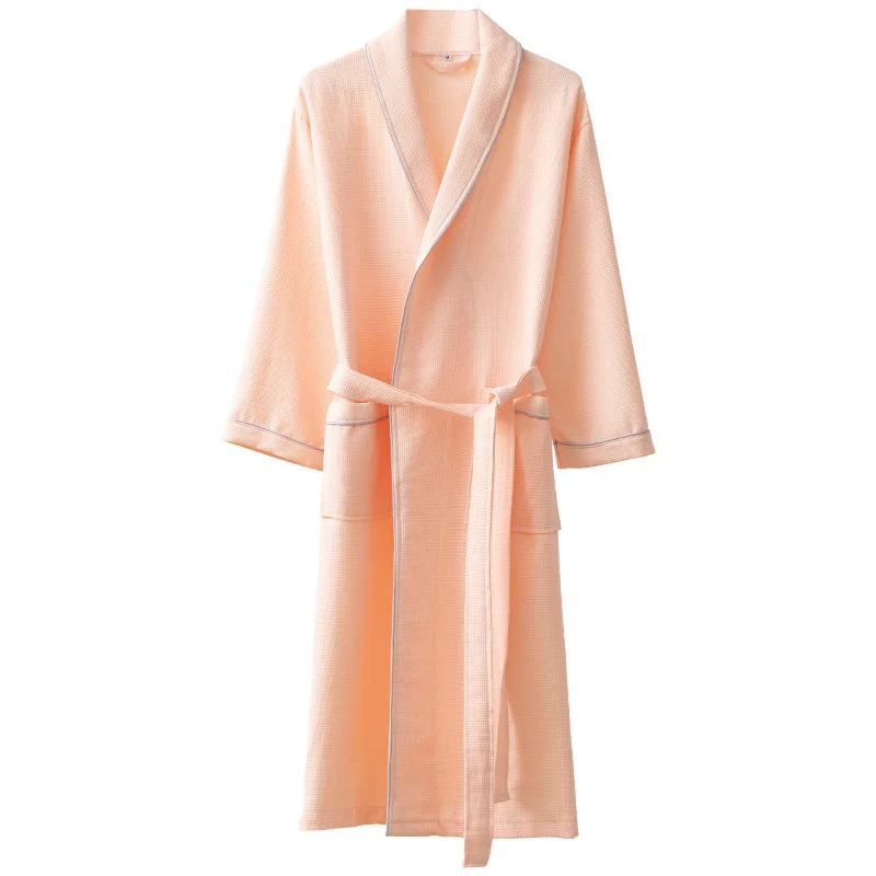 Four Season Pure Cotton Waffle Robe Women Nightgown Kimono Bathrobe Bath Gown Elegant Sleepwear Couples Water Uptake Hotel Robes