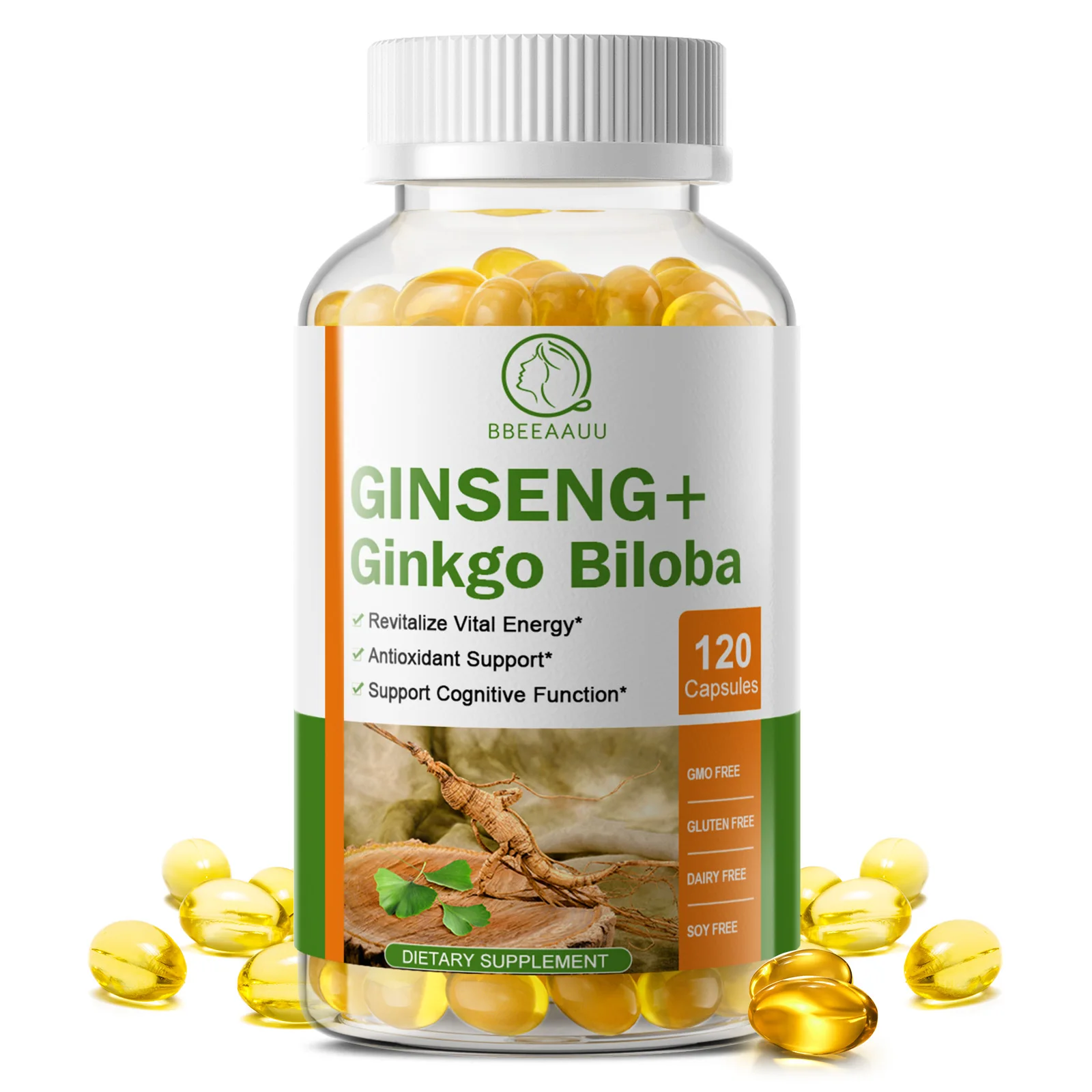 

BBEEAAUU Ginseng Ginkgo Biloba Capsules Brain Health Supplements Cognitive Function Memory and Concentration Blood Circulation