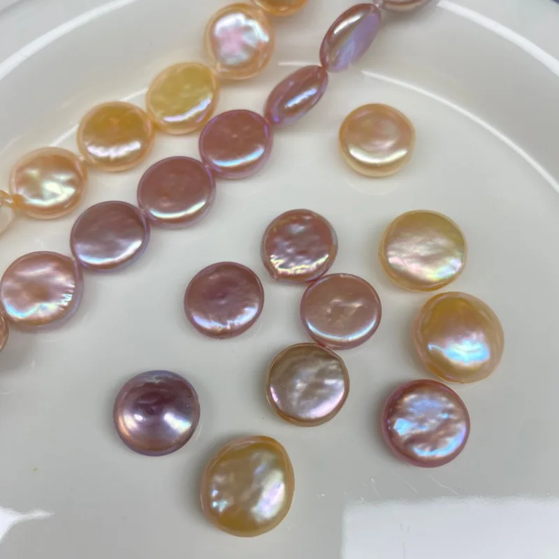 Natural 12-13mm Through-hole Button Loose Baroque Pearl Purple Jewelry Accessory DIY