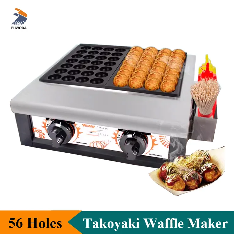 New Double Plate Takoyaki Maker Stainless Steel 56 Holes Waffle Balls Baking Machine Non-stick Coating 40MM Takoyaki Ball Maker