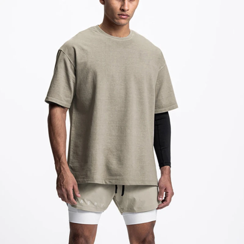 Gym Men\'s Summer Loose Wash Cotton T Shirt Brand Clothing Retro Fitness T-Shirt Sports Short Sleeved Sweatshirt Casual Tees Tops