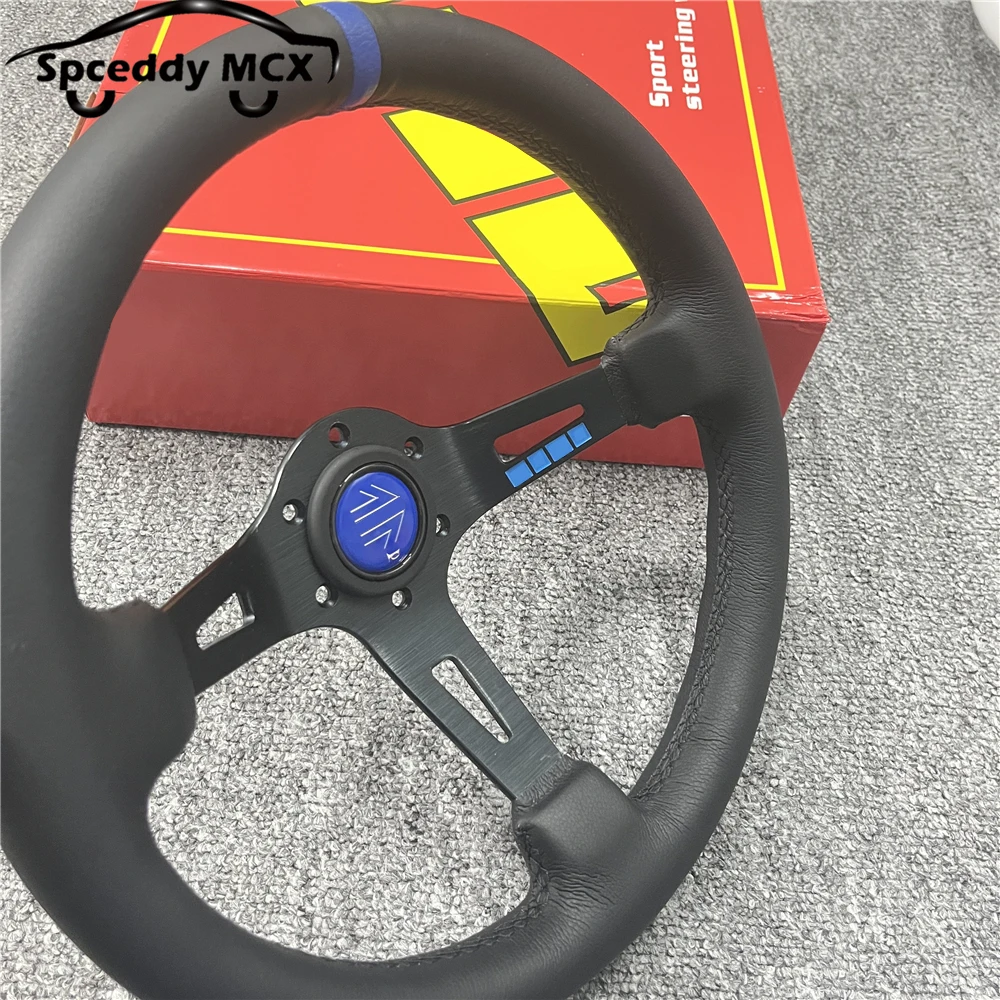 Universal 13inch/13.5inch 335mm Modification Racing Sport Steering Wheel Large Concave Deep Corn Real Leather Accessories