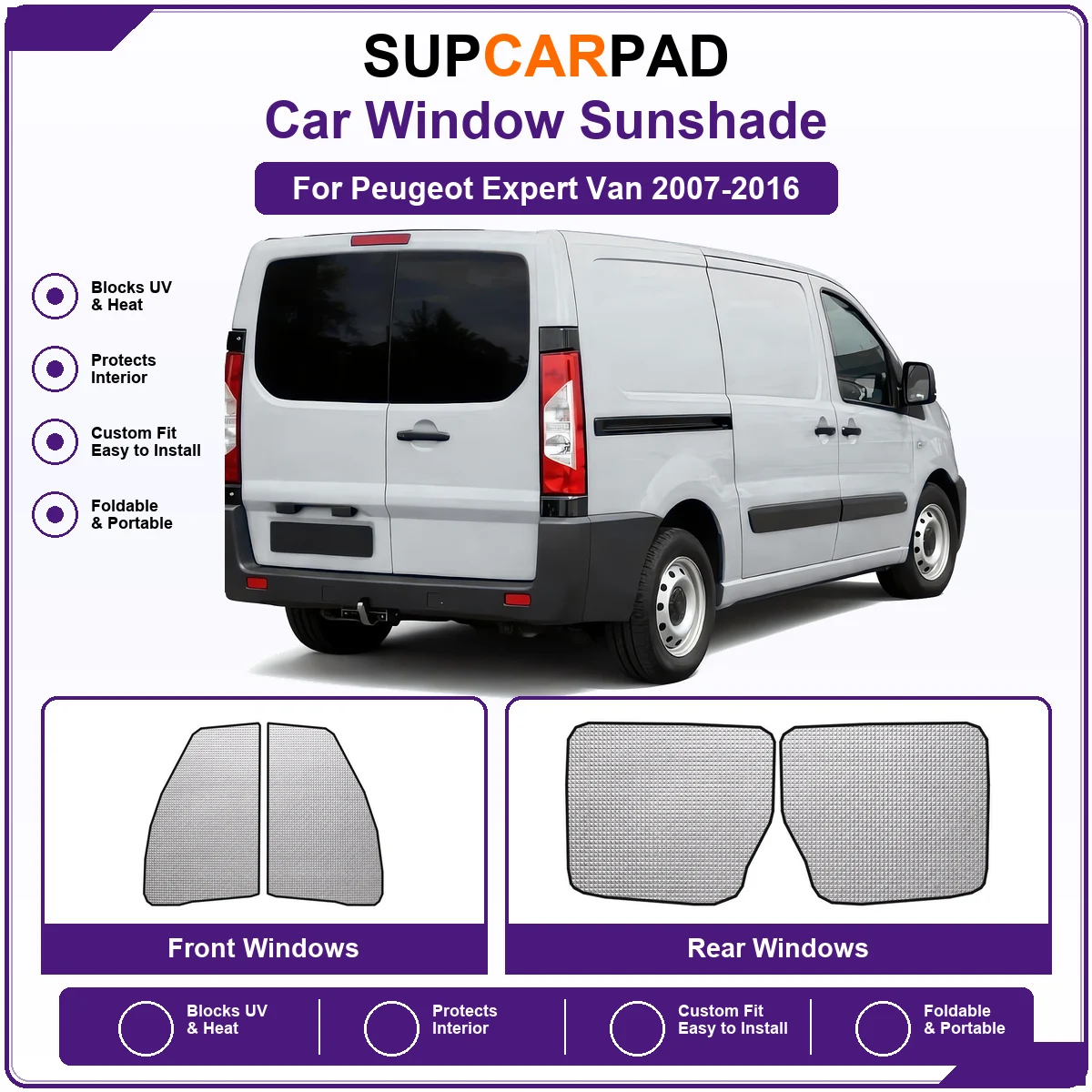 For Peugeot Expert Van 2007-2016 Pre‑Cut Auto Window Sunshade Anti‑UV Car Sun Visor Protector