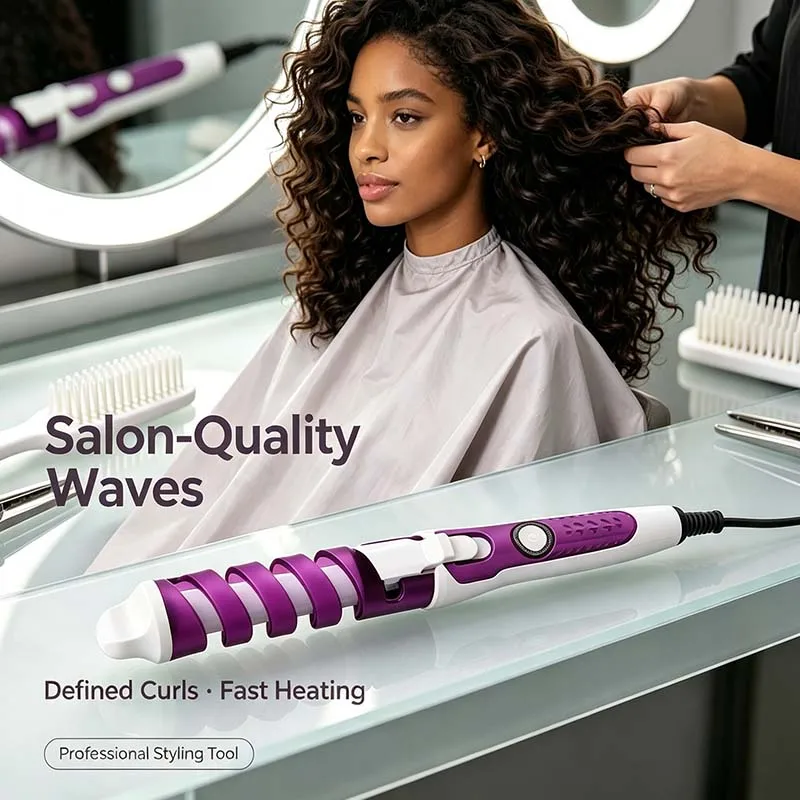 Spiral curling iron - Professional electric hair styling tool - Cone-shaped ceramic curling rod - Wide wave curling iron