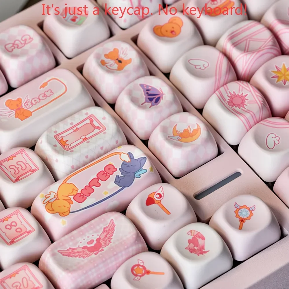 133 Key MOA Keycap PBT Cartoon Keycap Cute Sakura Suitable for 60/64/84/98/108 Gaming Mechanical Keyboard MX Switch