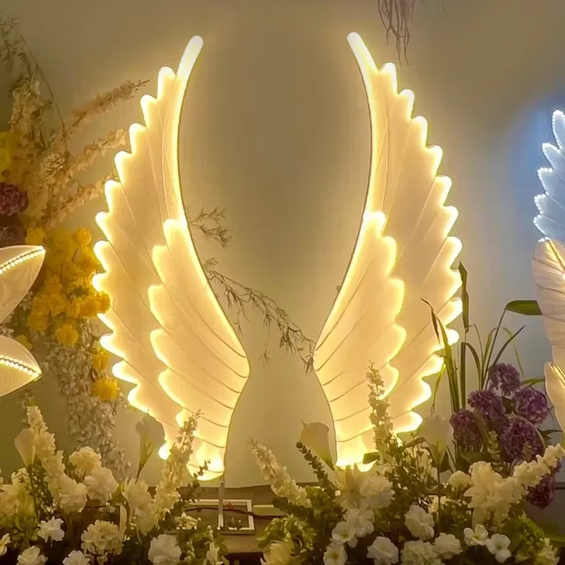 Giant Metal Angel Wings LED Light Floor Stand Wedding Stage Prop Luminous Aisle Decoration Background Display for Ceremony