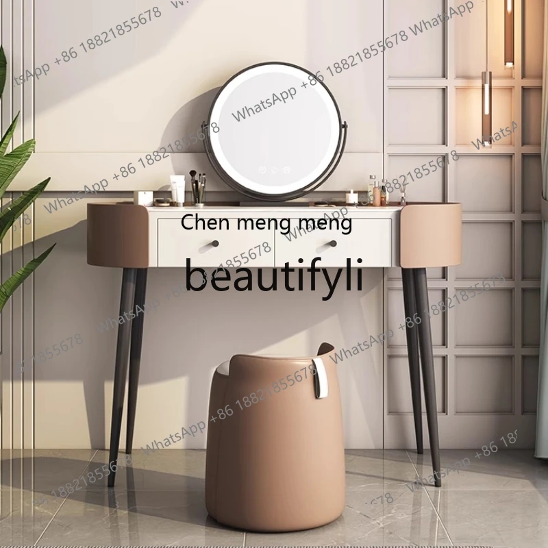 

Light luxury rock slab dresser bedroom simple modern makeup table, small Nordic minimalist leather makeup table H