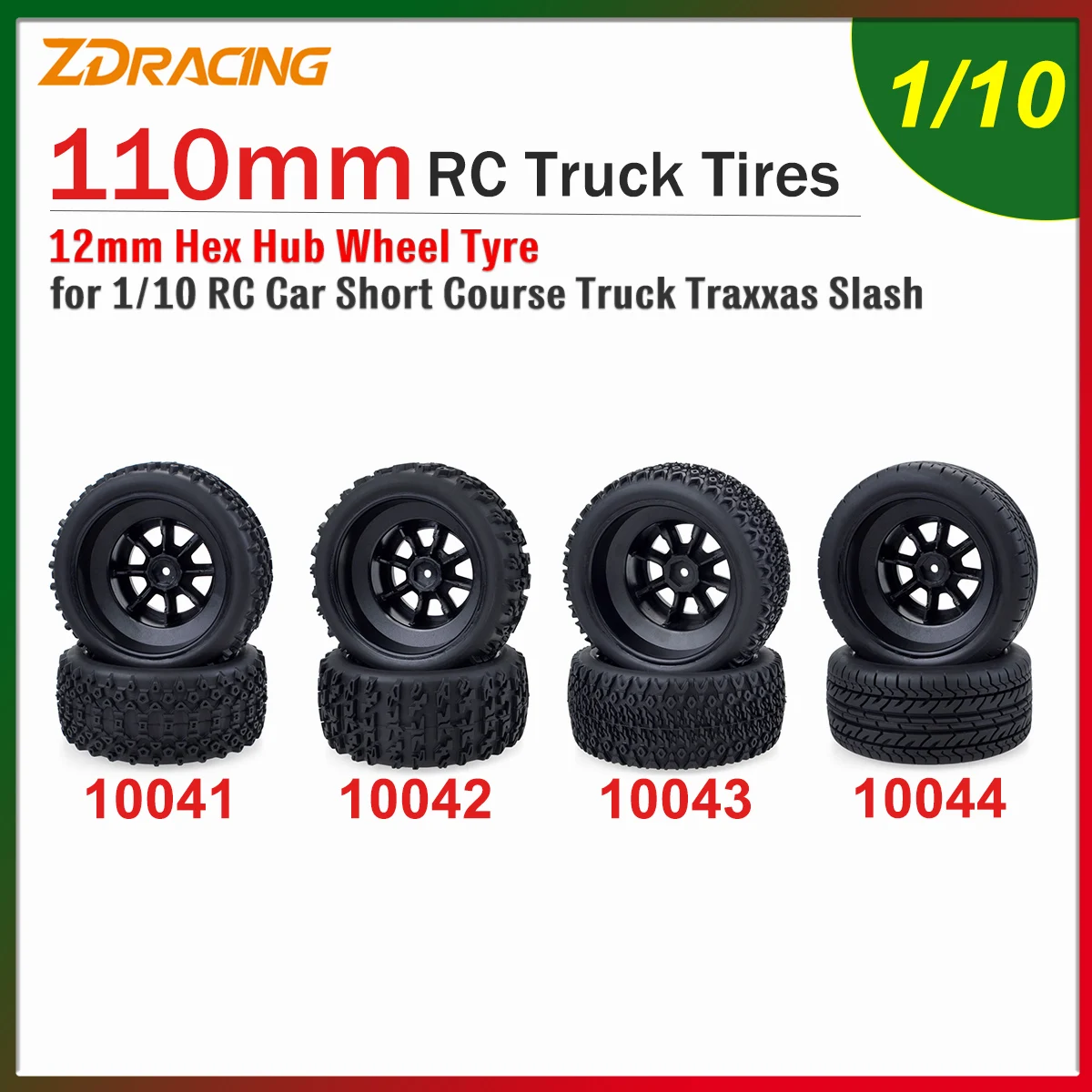 4PCS ZD Racing 110mm RC Tires 12mm Hex Hub Wheel Tyre for 1/10 RC Off-road Car Short Course Truck Traxxas Slash HPI VKAR Redcat