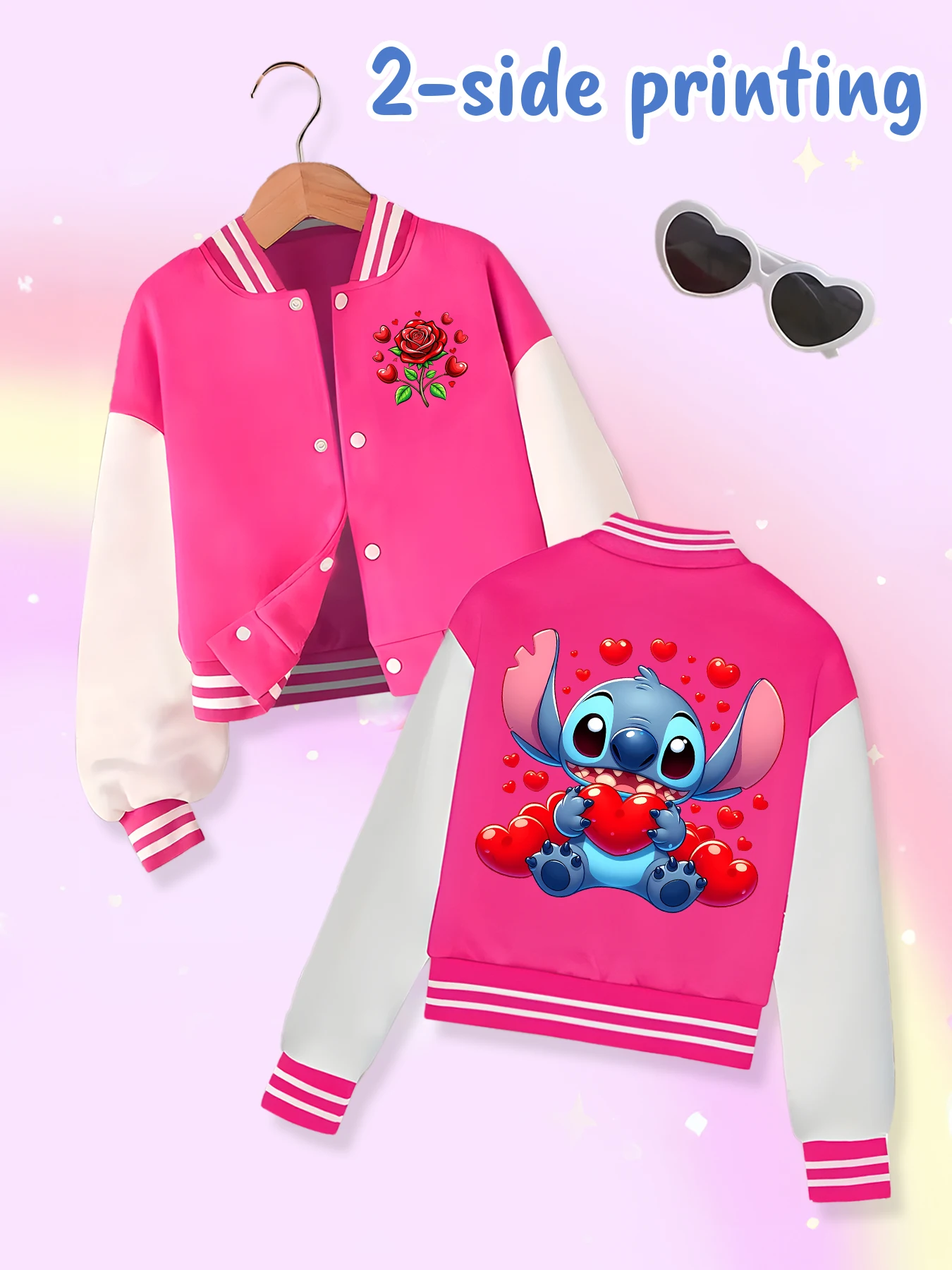 Disney fashion trend baseball jacket, suitable for daily sports and casual wear, printed with cute Stitch pattern, nice gift.