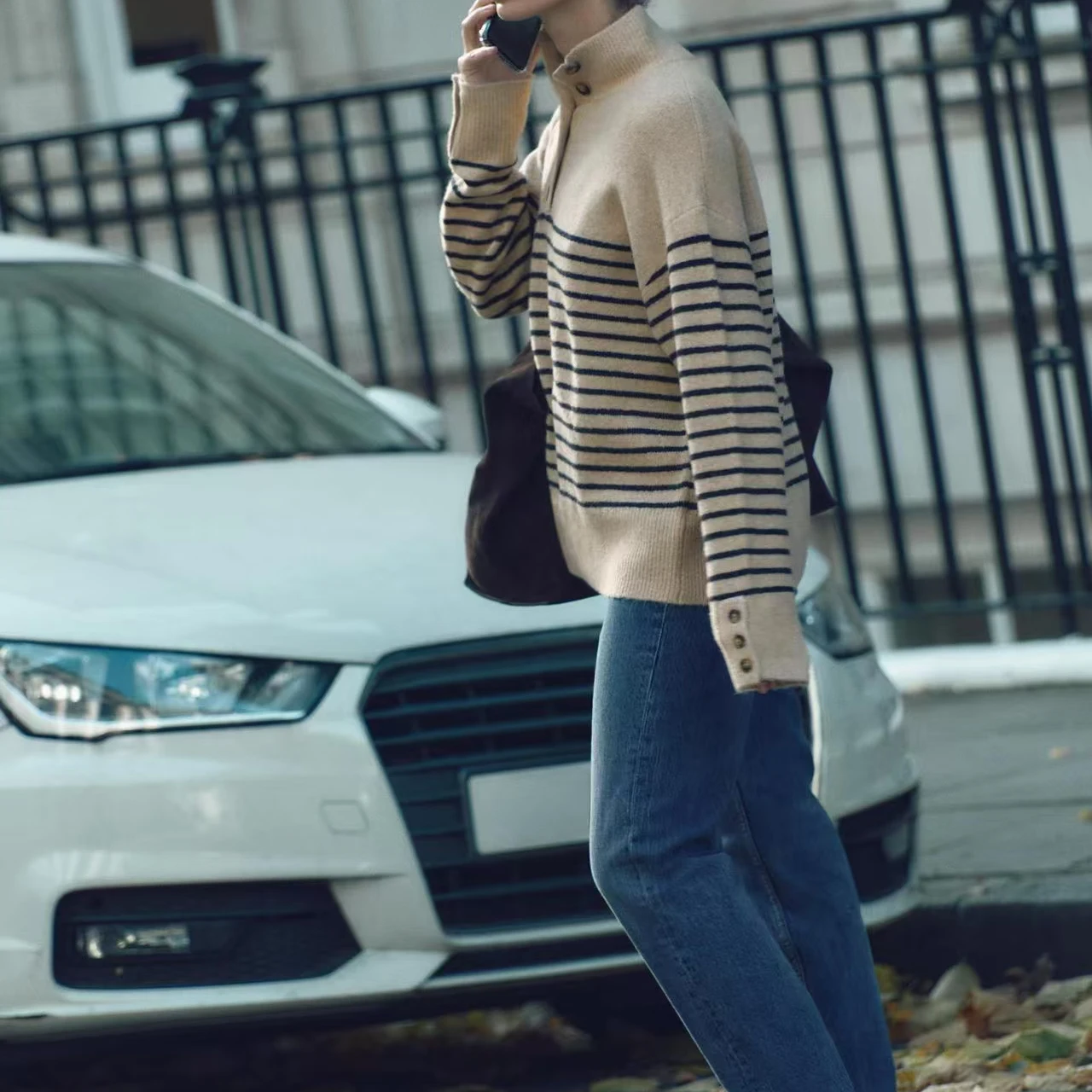 

Faionable Striped Long Sve Knitted Sweater Casual Stand Collar Autumn Winter Warm Thermal Women's Knitwear Commute Sle