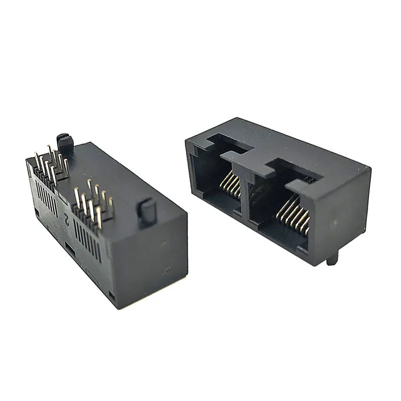 

10PCS 5324 Mini 1x2 Network Interface All-Plastic RJ45 Socket DIP Horizontal 90 Degree 8P8C Top Opening Upward