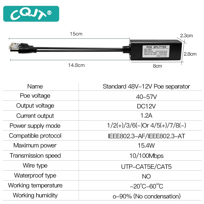 Divisor poe padrão 48v a 5v 12v 1.2a 2.2a micro usb tpye-c 100m/1000m fonte de alimentação do injetor da câmera poe para huawei hikvision