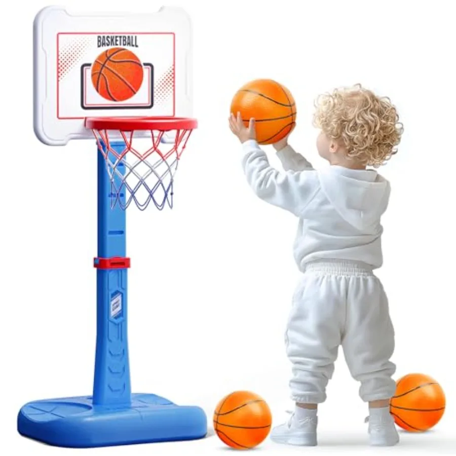 

Toddler Basketball Hoop Indoor for Age 1-3 Height Adjustable Poolside Basketball Hoop with 3 Balls for Outdoor Game Basketball