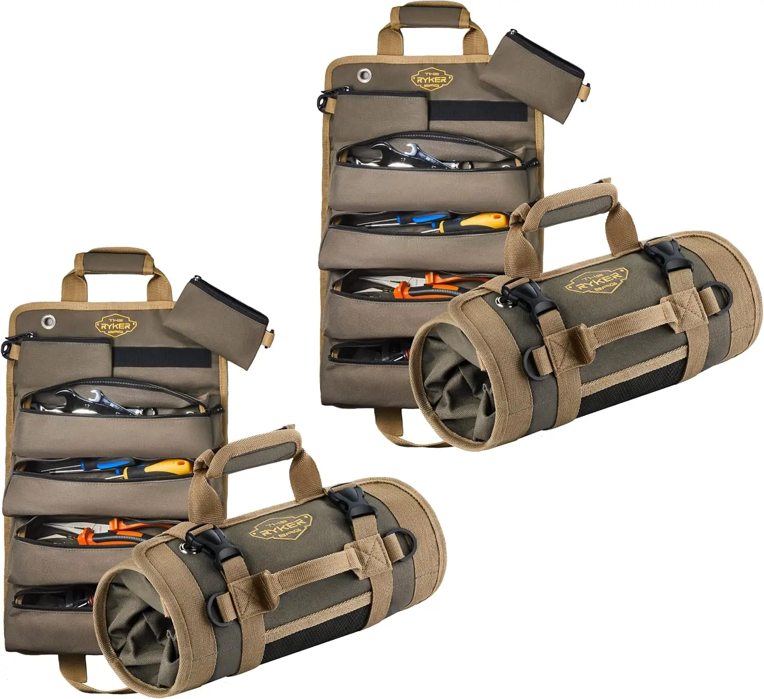 

Ryker Roll Up Tool Bag Organizer (2-Pack) - Heavy Duty Portable Rollup Tool Pouch with Detachable Pouches for Men