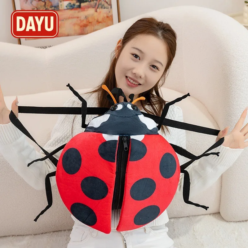 Zaino per insetti in peluche per bambini Borsa da scuola per animali con coccinella e ape carina, regalo divertente in stile insetti per bambini