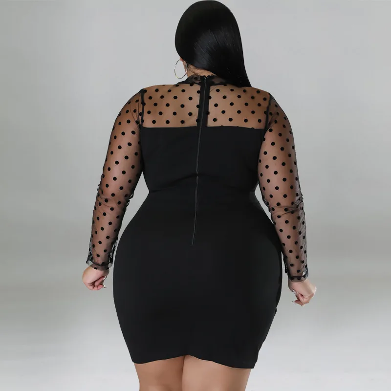 Plus Size Sexy Party Dress Female Dot Mesh See Through Cloth Evening Luxury Mini Outfit 2024 Spring Elegant Pretty Women Dress